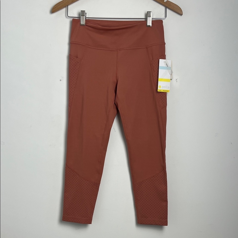 NEW Zella Small Pink Canyon Cropped Perforated Leggings High Support Breathable‎